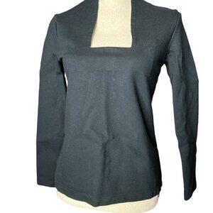 Kate Spade Saturday Top in Black Jersey Long Sleeves Square Neckline Size Small